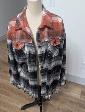 Miss Me Rust & Black Plaid Fringed Button-Front Shacket